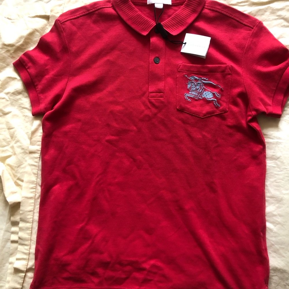 Burberry Kids Red Polo Shirt with Embroidered Knight Logo